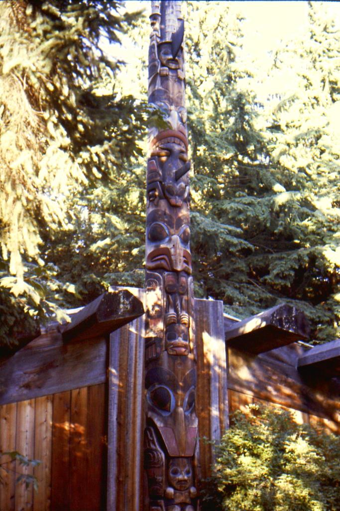 Haida plank house & frontal pole
